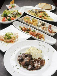 3500円のコース。和牛ホホ肉の赤ワイン煮など　※串物以外3人前