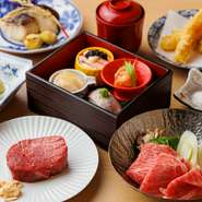 各種宴会・接待・顔合わせなど、大切な日に相応しい全8品のコース料理。手間を惜しまず素材の旨みを丁寧に引き出す、熟練の職人による一期一会の旬を楽しめます。