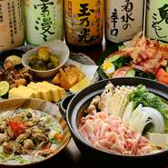 その日仕入れた鮮魚を始め、季節の味覚が楽しめる宴会コースは、3時間飲み放題付き 3750円～。8名様以上のご予約で「お料理お一人様分サービス＆本格芋焼酎一升サービス」もあり、大変お得です。