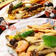豚バラ肉と野菜のXO醤炒め／芝エビのXO醤炒め