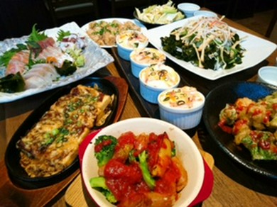 ボリューム満点、旬の食材を使った全9品の歓送迎会コース