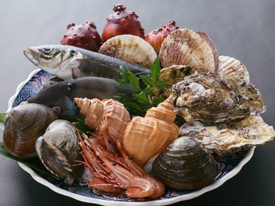 市場に並ぶ魚介を厳選