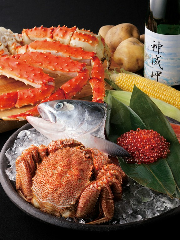 北海道各地から毎日届く新鮮な蟹、魚介類、野菜、お肉・・