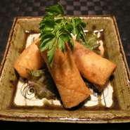 エビと生ハムのオーロラ春巻き