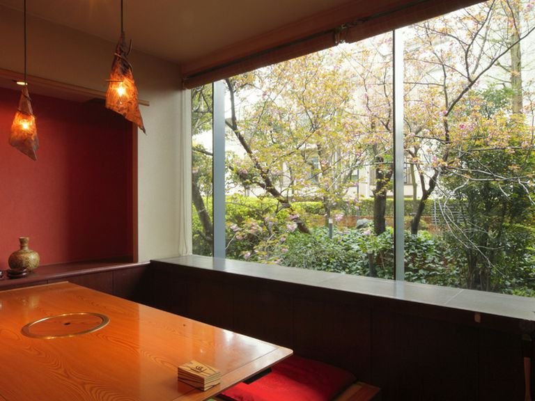 窓からは広い庭が。落ち着きある幻想的な景色も魅力です。