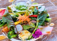 いろいろ大根と地場野菜のいろどりサラダ
黒酢醤油ドレッシングで

※メニューは月替わりです