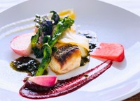 人参とほうれん草と小松菜を付け合せに本日のお魚のソテー
濃厚人参ピュレ赤ワイン風味、酸味のきいた海苔のソースで

※メニューは月替わりです