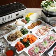 貸切（25名様以上）で承ります!!　野菜料理、焼肉料理、海鮮焼、鍋料理にデザートまで付いたボリュームたっぷりのコースは3100円から各種ご用意しております!!