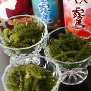 メニューには表記していない「梅酒」や、カクテルも用意。沖縄出身の板長が本場から仕入れた「海ぶどう」などと一緒に、一人呑みを楽しむ女性客の姿もしばしば見受けられます。