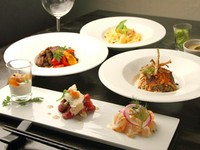 ・本日野菜のムース
・冷製ローストビーフ
・本日鮮魚のカルパッチョ
・ハム＆チーズのサラダ
・カレイのパン粉焼き　ポルチーニ焼リゾット
・豚肩肉のデミグラス煮
・ボロネーゼパスタ
・ガトーショコラ＆ワッフル