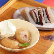 季節限定「いちじくのコンポート」。「こんにゃくおでん」