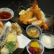 豪華天ぷらとヒレかつ・海老フライ・魚フライの贅沢なお膳です。