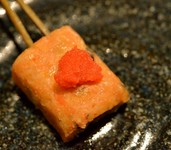 豆腐の中に明太子、木耳、お野菜を練りこんで作りました。