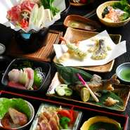 薩摩富士コーに紙鍋をプラス。郷土料理のゆべしからデザートまで10品です。「接待」「会食」にもお勧めです