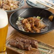 馬ヒモ串焼・馬ホルモンのコロガシ・天草大王のネギ焼