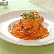 渡り蟹のパスタ　　　　コース料理より