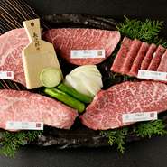 その名の通り、毎日内容が変わる盛合わせです。松阪牛の頭の先から尻尾まで、日替わりで食べられる盛り合せ

