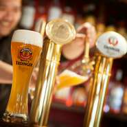 他では飲めないこだわりのスペインビールやドイツの生ビールあります。それに加えて、メソンデルプエルトではノンアルコールビールまでスペイン産！　こだわってます