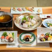 ・前菜
・造里　五種盛り
・焼物
・強肴
・寿司　五貫
・赤出し
・デザート