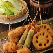 ビールのお供にぴったり!! 野菜串、肉串各種ご用意しております。