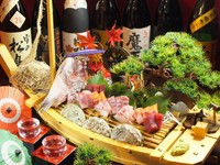 お任せ御造り舟盛り合わせ　寛丸　25貫程度　2700円
上御造り大漁舟盛り合わせ　大漁丸　30貫程度　3200円
海老なども入った上御造り舟盛り合わせ　豪快丸　35貫程度　4180円
