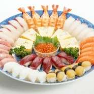 ・特上 鮨盛皿鉢(3～4人前)(陶器皿)：16000円(税込)※陶器皿代込み
・特上 鮨盛皿鉢(3～4人前)(使い捨て皿)：15000円(税込)
