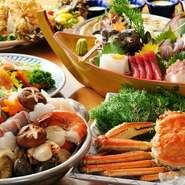 まるごとズワイガニと新鮮魚介の旨味たっぷりあったか鍋。飲み放題付もＯＫ！【特典】15名様以上の予約で幹事1名様分が無料！
最大120名様でご利用可能なテーブルフロアと落ち着く個室！両方承ります。