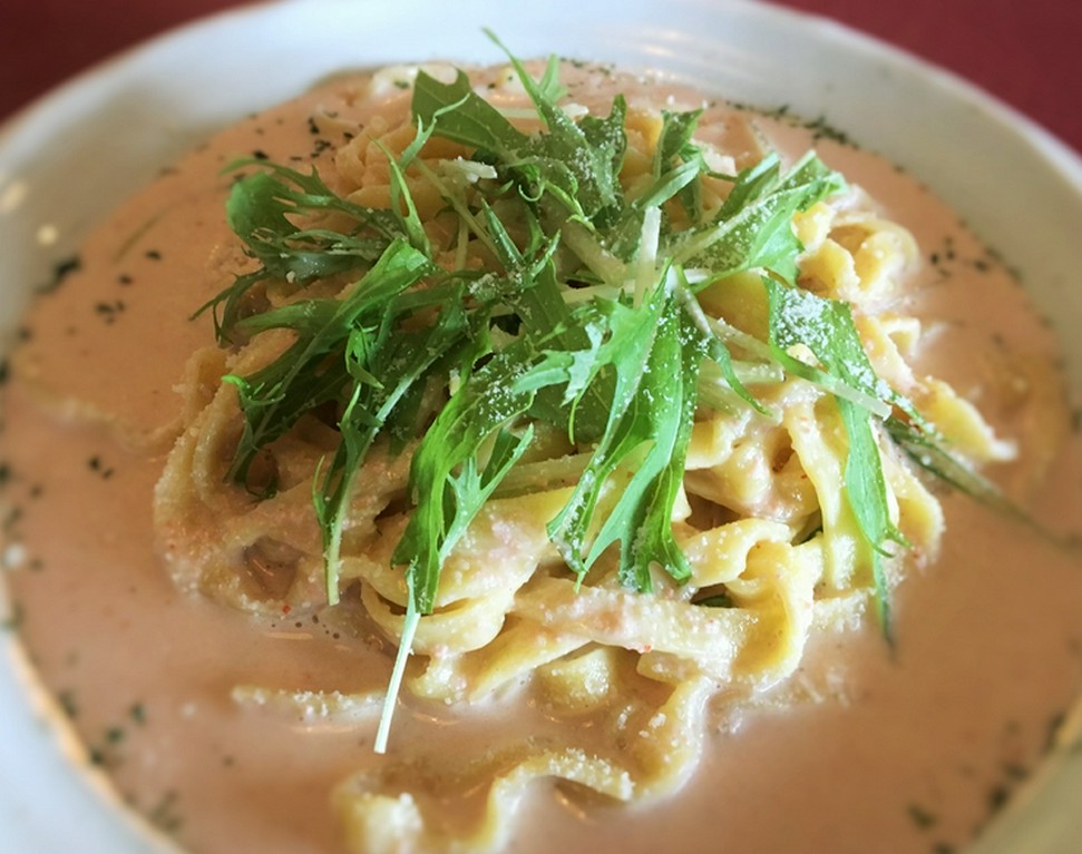 水菜とタラコのクリームソースパスタ
