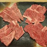 Ａ４・Ａ５黒毛和牛を食べ比べ。ロース・カルビ・ランプ・イチボの4品（ミスジ付き＋1800円）