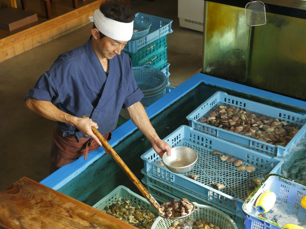 海を満喫！いけすから直接出される食材は海辺ならではの豪快さ。
