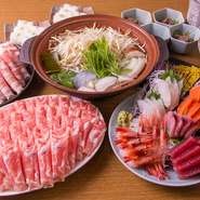 クーポン提示で【8000円⇒7500円】に！北海しゃぶしゃぶ鍋食べ飲み放題＋『刺身盛り合わせ』の付いたコース。