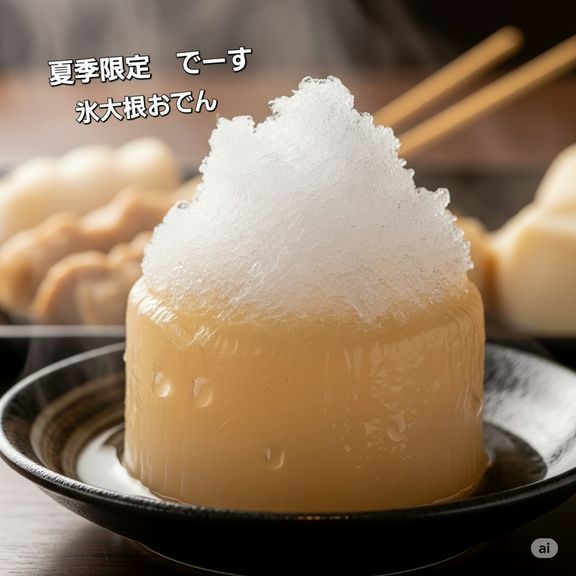氷おでん「大根」・・しっかりと味の滲みた大根だから、上に「かき氷」を載せて食べたら　旨かった〜