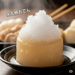 氷おでん「大根」・・しっかりと味の滲みた大根だから、上に「かき氷」を載せて食べたら　旨かった～