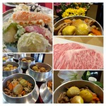 前菜　朝採り野菜と栗のサラダ　手作りとうふ
お刺身　天然本マグロ
揚物　海老しんじょうと栗・笠間野菜の天ぷら
釜めし　シンプルな栗の釜めし
お吸い物・香の物
食後のお飲み物　コーヒー又は紅茶