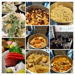 前菜・天ぷら　本日の釜めし　お吸い物　香の物
コーヒー又は紅茶
釜めしが4種類から選べます。
茨城産しらす　蓮根と明太子
鶏とごぼう　筍と常陸の輝き　
