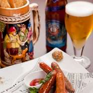 「Sausage & Garlictoast&Beer」 ソーセージの盛り合わせとガーリックトーストとビール