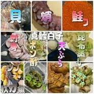 市場から仕入れた鮮魚の他、一手間加えた創作料理。