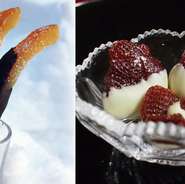 果物のコンフィを乾かして
クーベルチュールチョコをかけました。
季節により異なります。