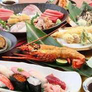 店内には座敷部屋もあるので、接待にもぴったり。『寿司会席』は、焼き物や揚げ物など一品ずつが出てくるので、ゆっくりと会話しながら食事ができます。個室の利用や会席の注文の際は、事前に予約が必要です。