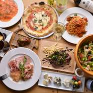 本格釜焼きピッツァはもちろん、見た目にも鮮やかなメニューもご用意。ワインに合う逸品メニューをぜひ。