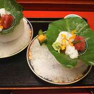 “今が一番”の旬の食材を贅沢に使い、繊細で大胆な逸品を創りだす【さき川】。華やかで繊細な味わいは、大切な人とゆったりと楽しむのに最適です。