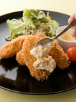カキが旬な時期限定の看板メニュー。広島産のジューシーなカキに、自家製タルタルソースの相性は抜群。