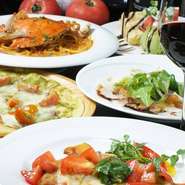 本日の前菜／サダラ／フォカッチャ／本日のパスタ／デザート／ドリンク
　プラス料金でパスタ変更とメイン料理追加ができます
　　魚料理追加　+550円
　　肉料理追加　+950円　
