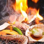 ゆったりした店内で、七輪で香ばしく焼き上げる
