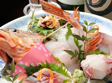 舞鶴でとれた旬の魚介を使用『おまかせ造りの盛り合わせ』