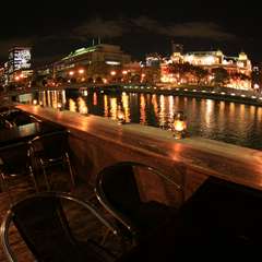 対岸には中央公会堂と中之島の公園が一望できます