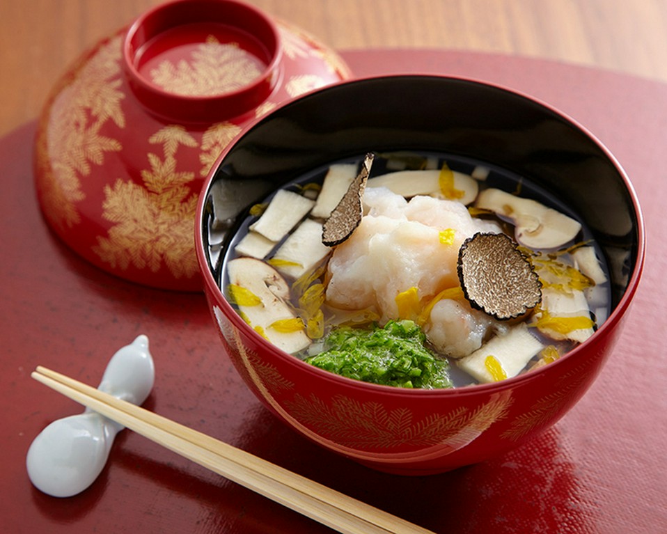 薄葛仕立蕪擂り流し 坂本菊香り 海老しんじょう 掬い取り叩き玉オクラ