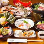 四季折々の旬の食材を京風に味つけ。当店の京会席を心ゆくまで堪能できます。（画像は祝善）