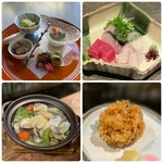 旬のツマミ４品。
お腹の具合で追加のツマミや締めのお茶漬けなどもおつくりします。
