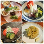 旬のツマミ４品。
お腹の具合で追加のツマミや締めのお茶漬けなどもおつくりします。
